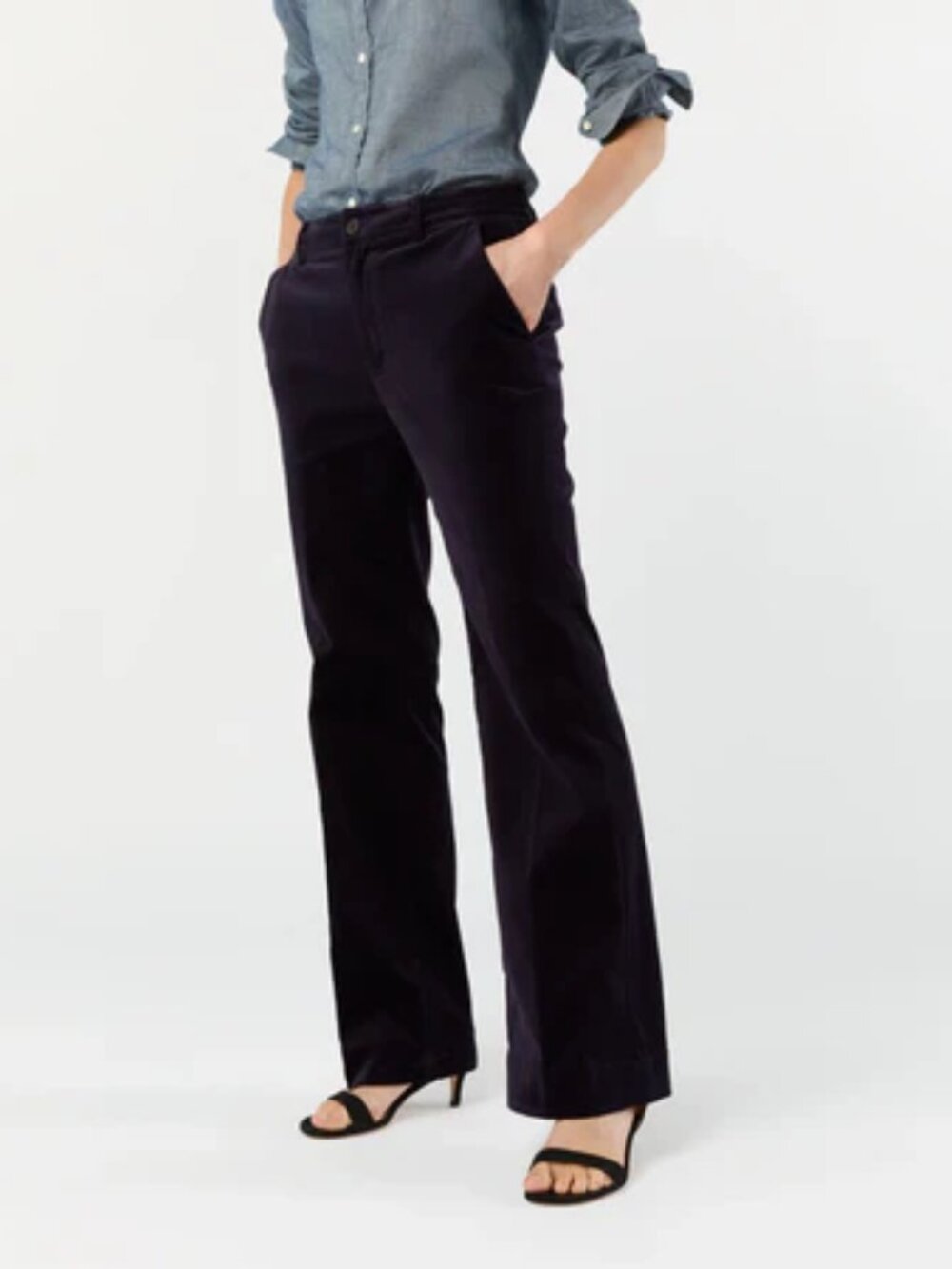 Ann Mashburn LINDY TROUSER - Eggplant Stretch Velveteen 27 flare